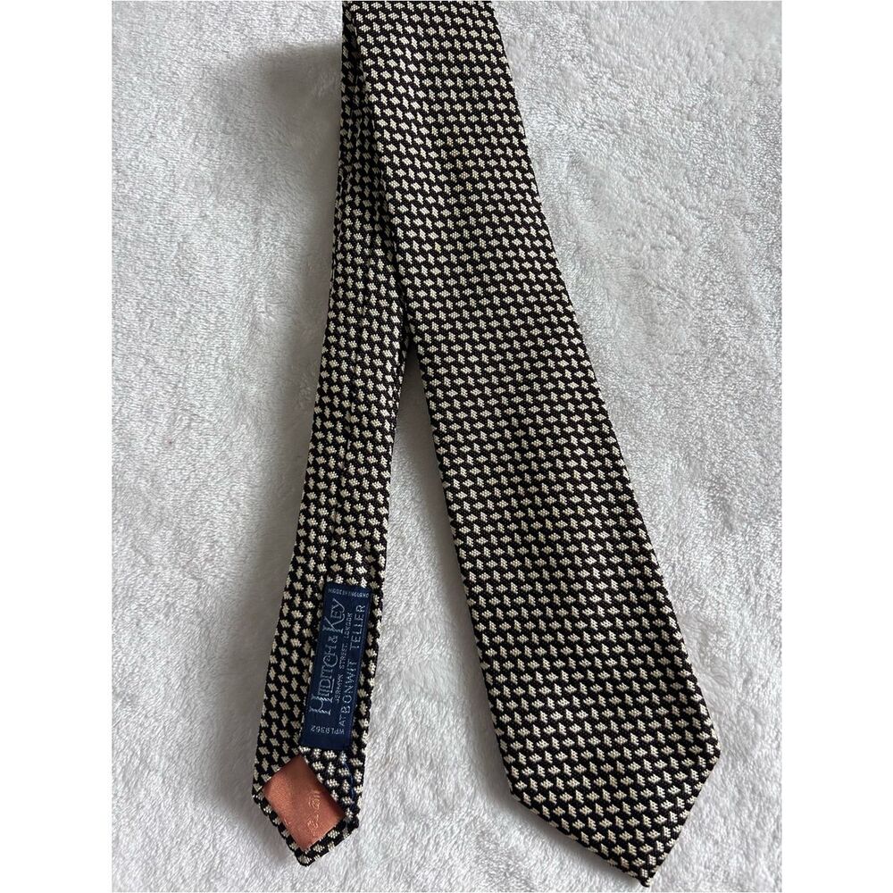 Hilditch & Key London Dark Brown Cream Pure Silk Tie Made in England Luxury